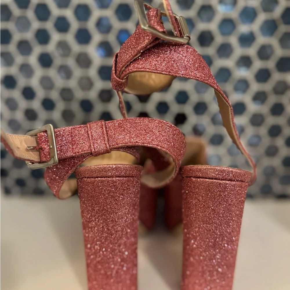 Pinko Rose Pink Glitter Platform Sandals